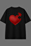 Puzzle Heart Design Back Printed Black Oversize T-Shirt