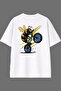 Cyclist Bee Design White Oversize T-Shirt with Back Print