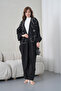 Women's Front Embroidered Beaded Linen Kimono Cardigan and Pants Top and Bottom Set - 3
