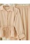 Drawstring Blouse Skirt Set - Beige - 3