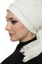 Pearled Tulle Tied Tulle Coated Lace Pearl Embroidered Cream Ready Made Outer Bonnet Hijab Evening Dress