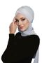 Crossed Pique Scarf-Lined Light Gray Ready-Made Turban Hijab Bonnet Suitable for Medical Use