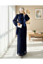 Sparkling Stylish Hijab Evening Dress with Cutout Beaded Stripe, Sequin Belt, and Crew Neckline - 2