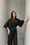 Women's New Season Bat Sleeve Jumpsuit with Waist Drawstring Belt and Accessories - 2