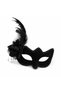 Black suede venetian women's mask with white pearl detail and feathered rose - 2