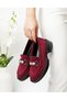 Women's Burgundy Suede Stone Buckle Loafer Shoes - 2