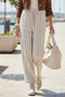 Beige Striped Thick Elastic and Tie-Waist Wide Leg Casual Woven Trousers 105 55