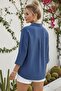 Blue Shirt Collar Buttoned Long Sleeve Washable Casual Muslin Woven Blouse 70 65 - 2