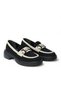 Women's Black Beige Detailed Suede Stone Buckle Loafer Shoes - 4