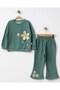 Girl's 2-Season Stylish Top and Bottom Set with Mobile Floral Embroidery Detail and Spanish Flared Pants - 2