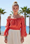 Mercan Carmen Yaka Spanish Sleeve Tassel Casual Muslin Crop Woven Blouse 40 50 - 2