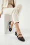 Cappuccino Brown Women's Black Patent Leather Ballerinas with Gold Metal Band Stylish Mary Jane Shoes - 3