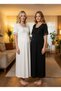 New Season Black Short Sleeve Elegant Lace Embroidered Full Length Summer Maternity Nightgown - 2