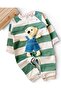 Baby Boy Teddy Bear Accessories Striped Bottom Snap Fasteners 3-6-9-12 Months Baby Romper 100% Cotton - 2