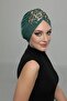 Ripped Lined Embroidered Green Threaded Motif Ready-made Hijab Hijab Evening Dress Bonnet - 8