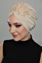 Ripped Lined Embroidered Beige Lace Motif Ready-made Hijab Hijab Evening Dress Bonnet - 8