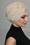 Ripped Lined Embroidered Beige Lace Motif Ready-made Hijab Hijab Evening Dress Bonnet - 6