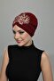Detached Lined Embroidered Burgundy Wide Threaded Motif Ready-made Hijab Hijab Evening Dress Bone - 6