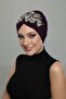 Ripped Lined Embroidered Purple Threaded Motif Ready-made Hijab Hijab Evening Dress Bonnet - 7