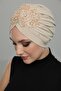 Ripped Lined Embroidered Beige Lace Motif Ready-made Hijab Hijab Evening Dress Bonnet - 4