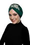 Detachable Lining Embroidered Green Yellow Lace Motif Ready-made Hijab Hijab Evening Dress Bonnet - 4