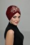 Detached Lined Embroidered Burgundy Wide Threaded Motif Ready-made Hijab Hijab Evening Dress Bone