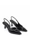 Black Patent Leather Stiletto Open Back Stone Detailed Heeled Women's Shoes 7cm - 3