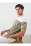 Vizyon New Season Polo Neck Striped Combed Cotton Men's T-Shirt