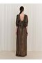 Gold Foil Patterned Long Dress - 5