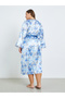 Plus Size Women Printed Robe and Satin Slip Dress - 4