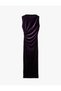 Mock Neck Slim Fit Sleeveless Draped Slit Detail Long Bodycon Velvet Dress - 2