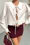 Women's Long Sleeve Shirt with Tie Front Detail White - 26Y 1045 - 2