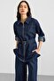 Zipper Closure Wide Leg Denim Double Suit Dark Blue 9392-Tk - 4
