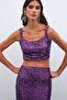 Sequined Crop Blouse - Purple - 2