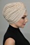 Ripped Lined Embroidered Beige Rose Motif Ready-made Hijab Hijab Evening Dress Bonnet - 6