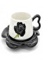Ceramic Cup and Saucer Set – Black with White Flower Pattern, 350 ml Coffee & Tea Cup - 2