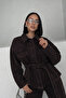 Brown Tie-Detail Denim Set Oversized Jacket and High-Waist Pants - 6