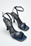 Dark Blue Single Strap Thin Heel Summer Women's Heel Shoes - 2