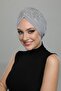 Ripped Motif Lined Embroidered Light Gray Lace Ready-made Hijab Hijab Evening Dress Bonnet - 7