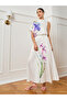Women White Floral Print Pleated Midi Skirt