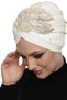 Detachable Lining Embroidered Cream-Powder Lace Motif Ready-made Hijab Hijab Evening Dress Bonnet - 2