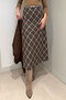 Stoned Plaid Pattern Skirt - Brown