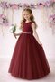 Girl's Burgundy Tulle Ball Gown/Princess Dress with Pearl Waist and Satin Bow