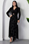 Double-Breasted Collar, Knotted Waist, Long Sleeve Flock Dress Grs3875 - 3