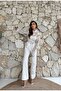 Imported Lace & Scuba Fabric Lined Special Design Jumpsuit Dress with Belt - 3