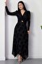 Double-Breasted Collar, Knotted Waist, Long Sleeve Flock Dress Grs3875 - 7