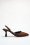 Pointed Toe Open Back Kokina Bitter Brown Women's Heeled Satin Shoes - 4