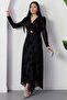 Double-Breasted Collar, Knotted Waist, Long Sleeve Flock Dress Grs3875