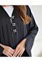 Black abaya with black and white buttons details with matching black scarf - 4