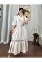 Plain Linen Dress with Lace Detail at the Bottom - 2